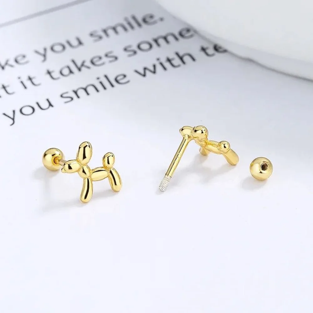 NEW Unisex Gold-Plated S925 Balloon Dog Stud Earrings,‎ 0.7cm